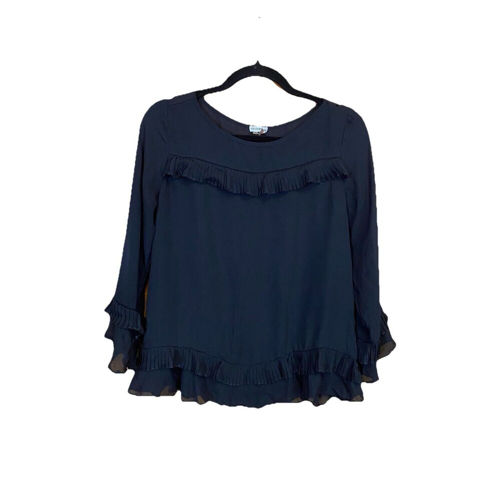 SIONI Black Long Sleeve Women's Blouse Ruffle Top Pull Over Size S
